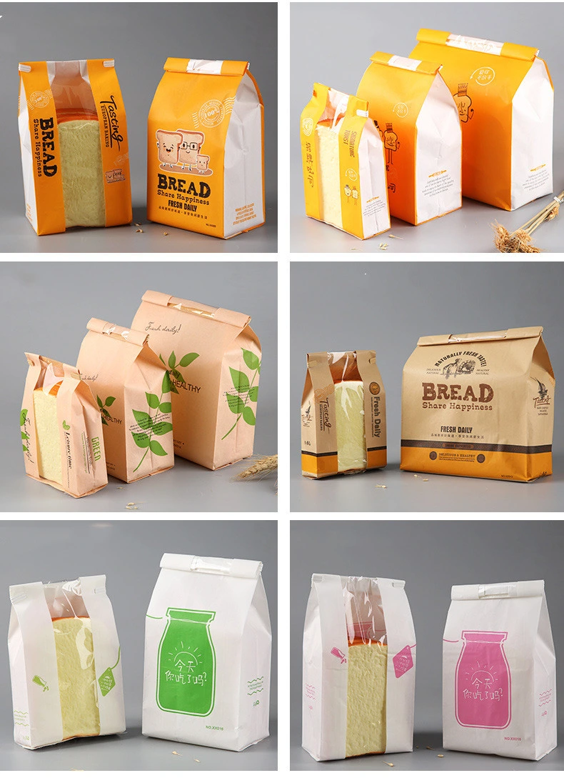 Custom Printed Brown Small Bakery Cookies Donut Toast Bag Food Grade Kraft Bread Packaging Sandwich Paper Bag with Clear Window