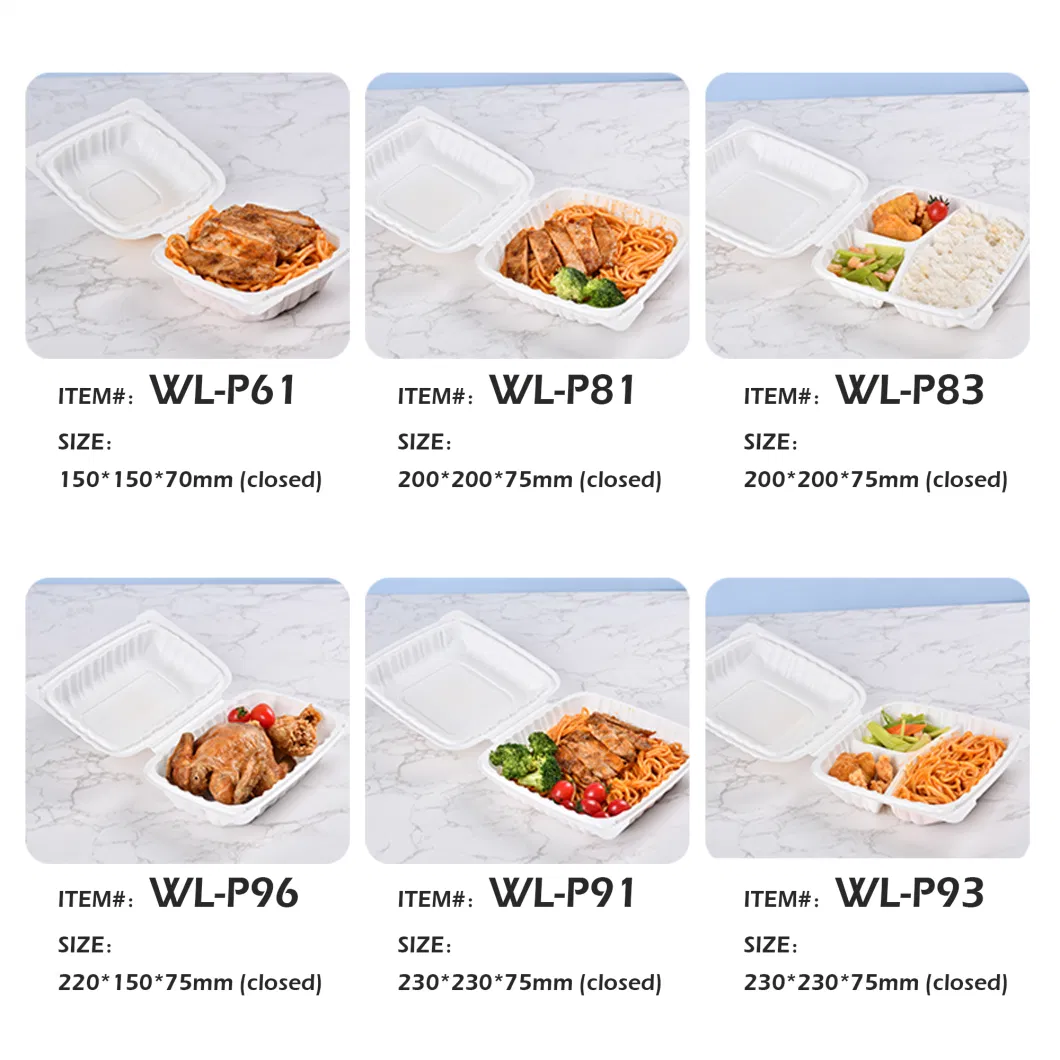 Wholesale Competitive Prices 8X8 Microwavable 3 Compartment Food Packaging Disposable Takeaway Togo Clamshell Box