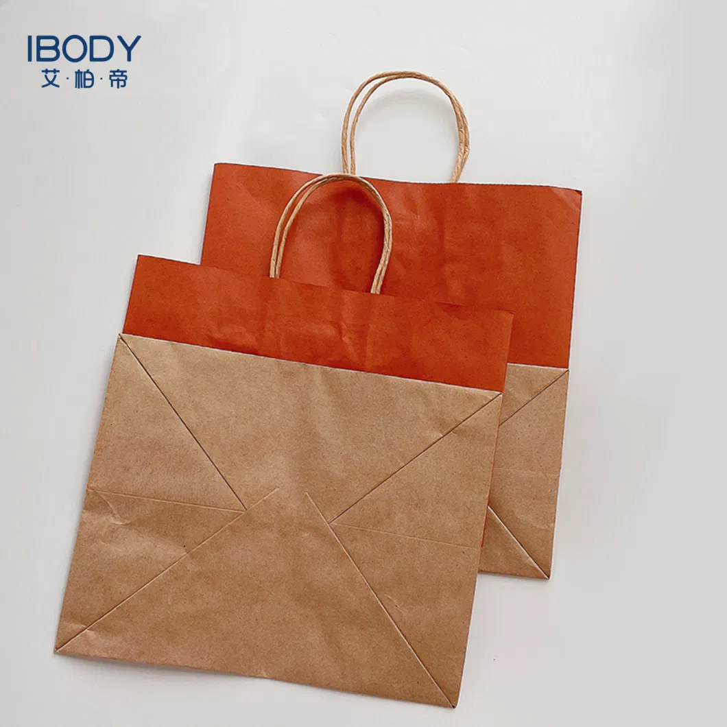 Wholesale Custom Packaging Brown Kraft Paper Bag for Pizza Shopping Bags Takea Way Extra Large Wide Base Bottom