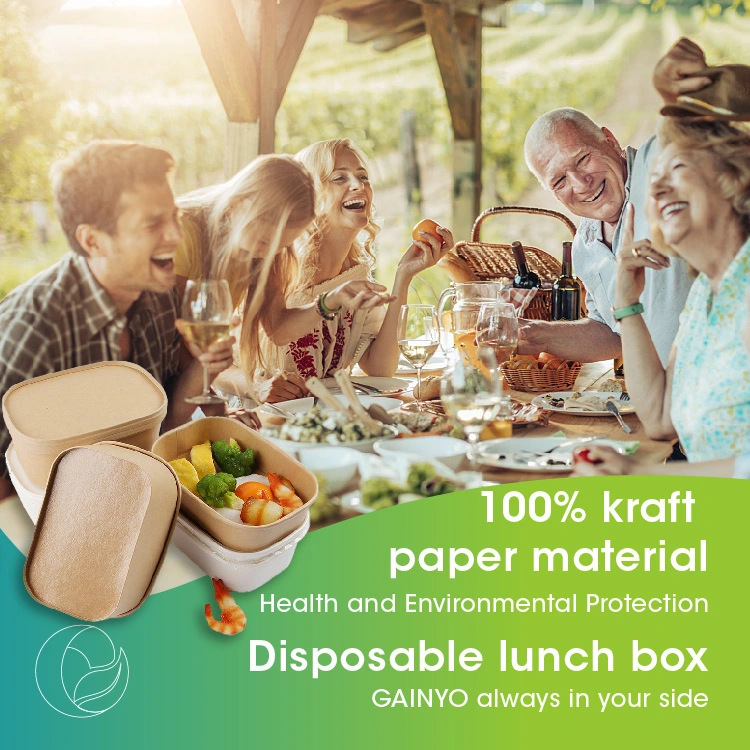 Hot Cold Food Biodegradable Brown Kraft Paper Lunch Box with Lid Disposable Takeaway Container for Fast Food