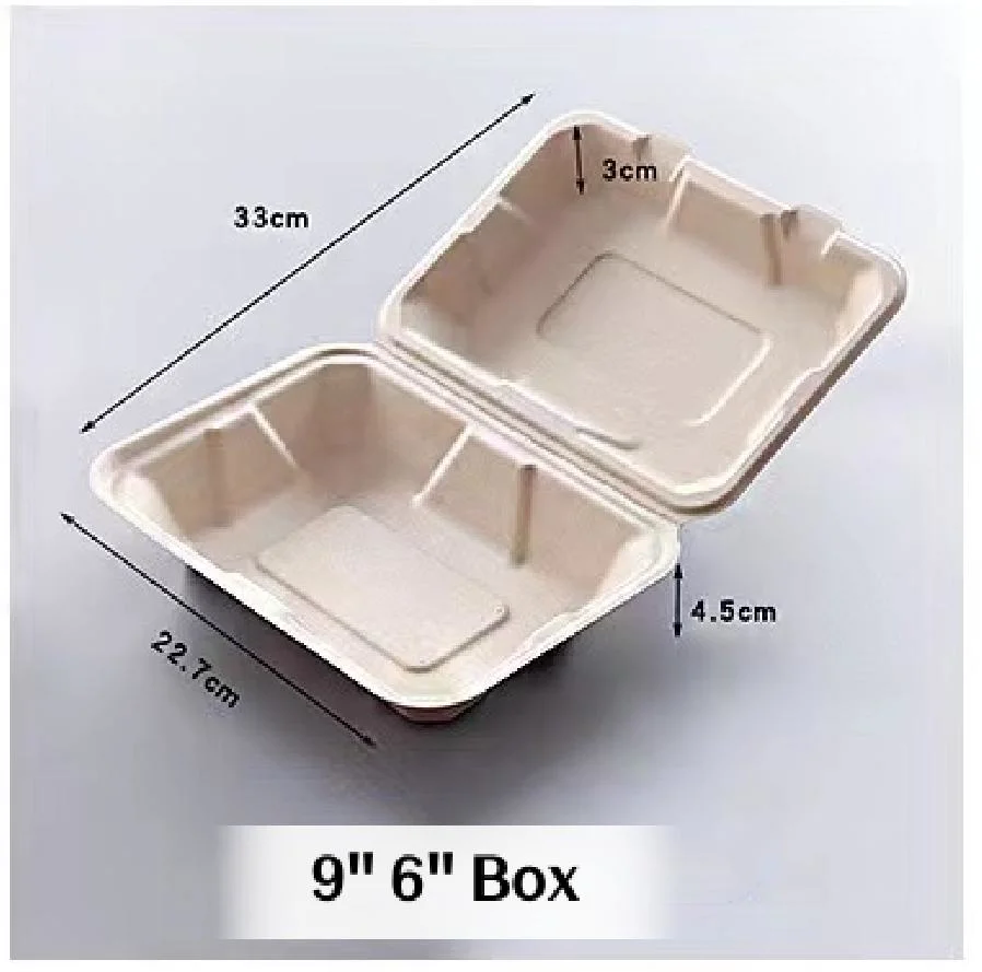 6 7 8 Inch Sugarcane Bagasse Pulp Disposable Biodegradable Brown Lunch Food Hamburger Clamshell Burger Paper Box