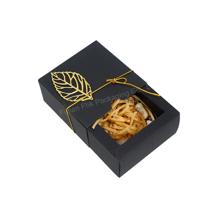 Customized Drawer Gold Leaf Flower Decoration Black Luxury Cardboard Paper Packaging Box Small Cheap Jewel Case Gift Perfume