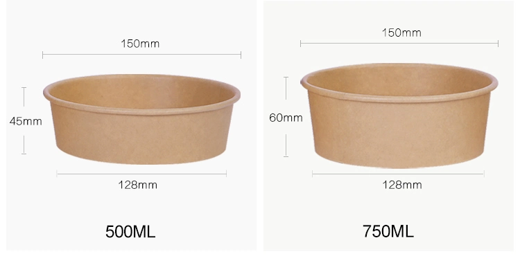 Kraft Paper Container Delivery Package with Take Away Salad Lid Pet PP Rectangle Takeaway Kraft Paper Bowl