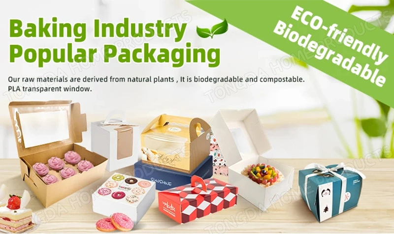 Disposable Food Grade Recycled Kraft Paper Cup Cake Box with Clear Window and Handle