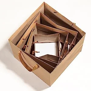 Reusable Square Large Paper Bags Boxes with Ribbon Handles for Cakes and Chocolates