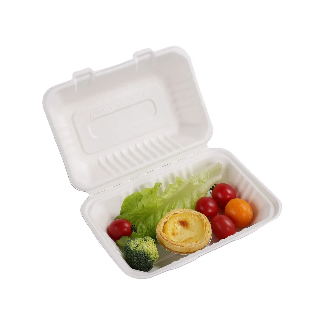 New Year Sales Disposable Takeaway Paper Clamshell Sugarcane Bagasse Burger Meal Box