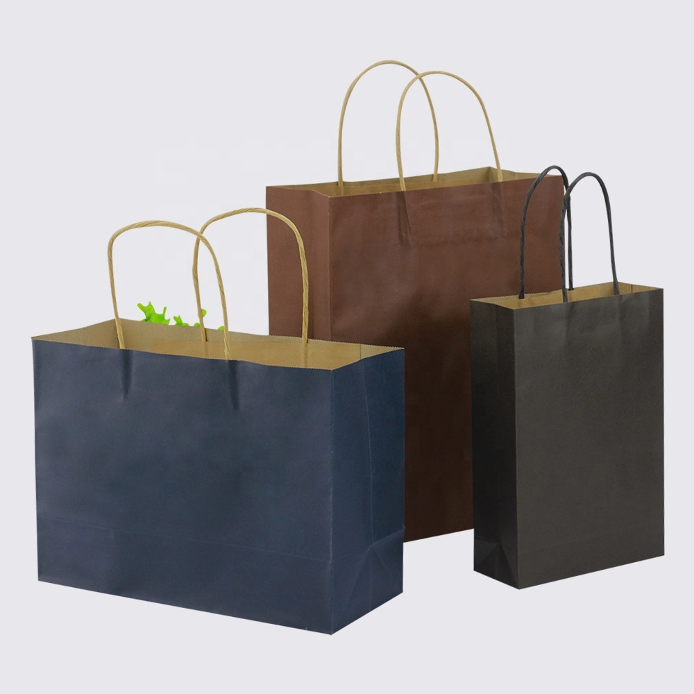 Small Kraft Square Bottom Paper Gift Shopping Bags with Handle for Business