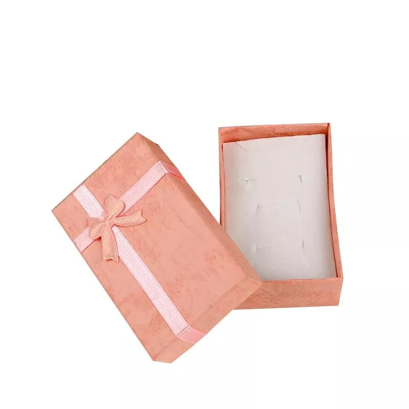 Custom Logo Small Jewelry Paper Packaging Gift Box Girls Earring Jewelry Mini Color Cheap Packing Storage Box with Ribbon