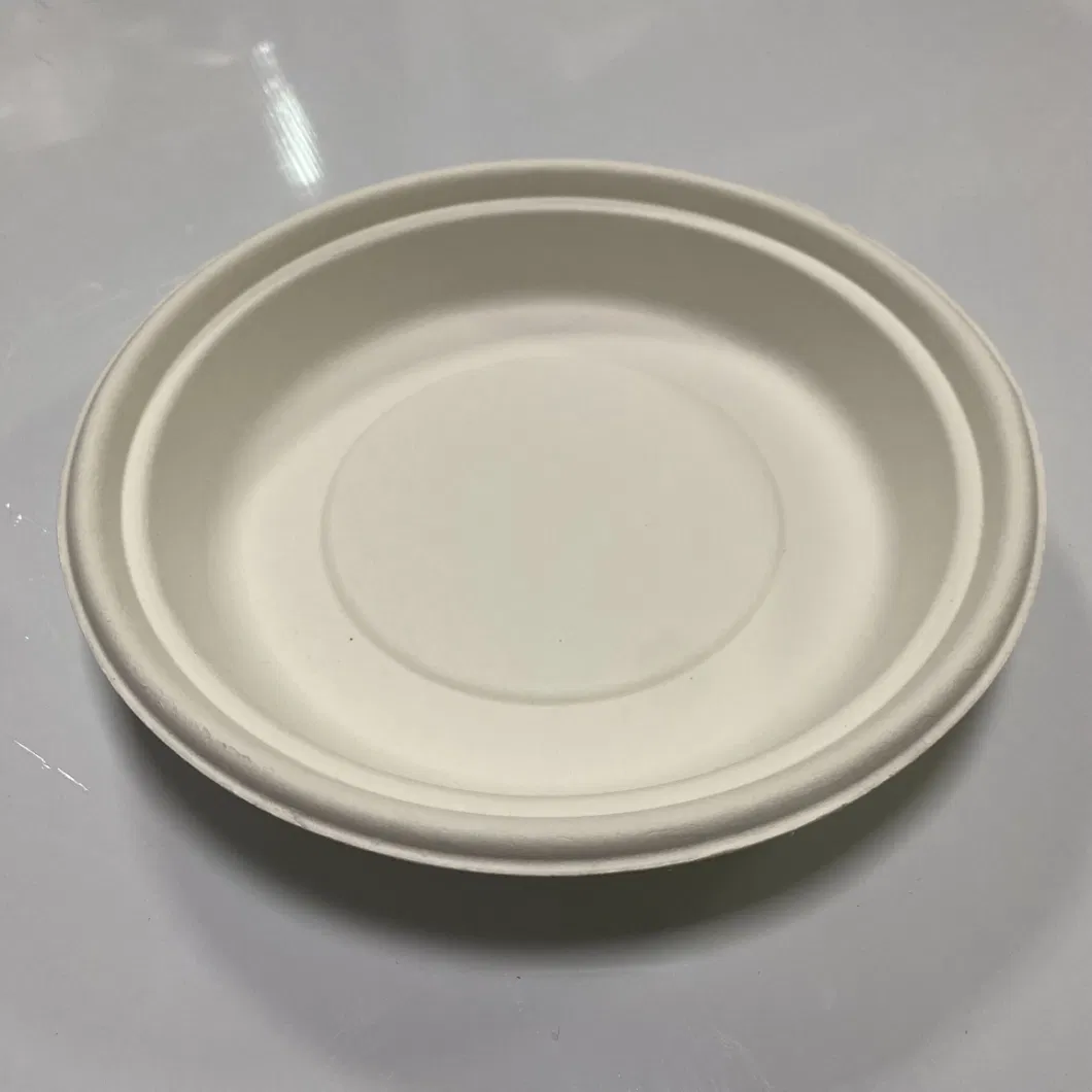 Biodegradable Eco-Friendly Disposable Bagasse Sugarcane Pulp Bowl 500ml White Round Paper Plates Salad Bowls with Lid