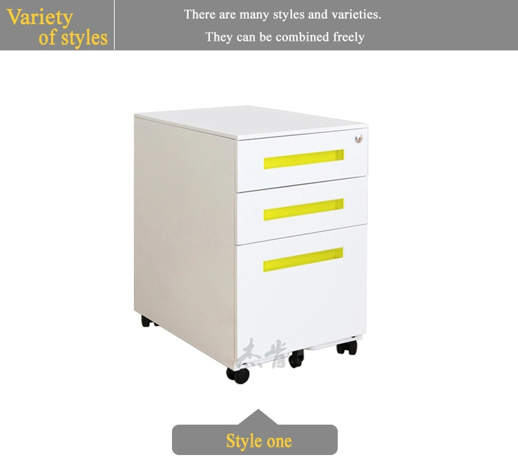 White Lockable 3 Drawer Vertical Movable Cabinet with Casters