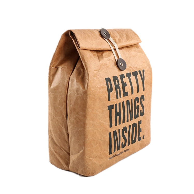 Wholesale DuPont Portable Waterproof Thermal Insulation Tyvek Lunch Box Cooler Case Brown Kraft Paper Bag for Picnic