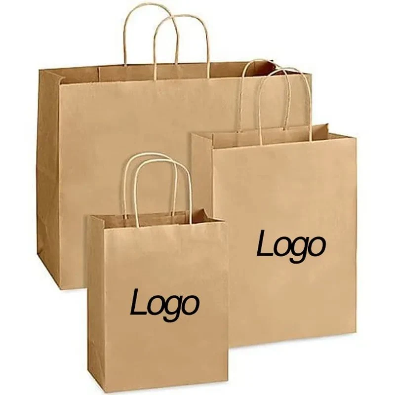 Custom Shopping Gift Handle Craft Print Food Takeaway Packaging Small Paper Bag Black White Brown Kraft Paper Bag with Logo