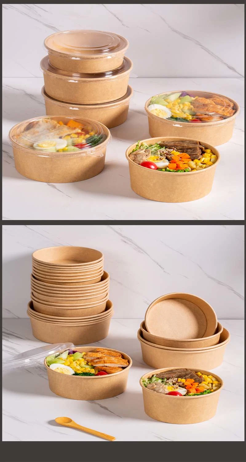 Printing Disposable Food Packaging Hot Soup Container Round Kraft Paper Bowls