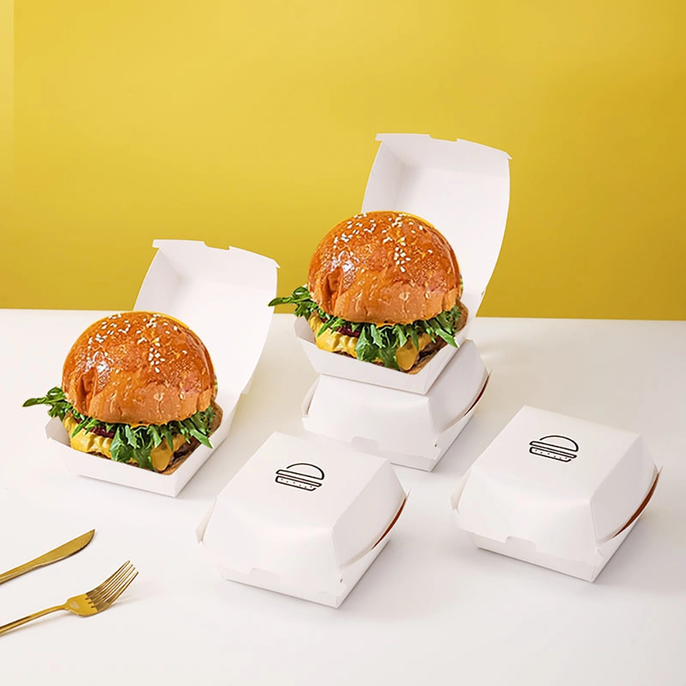 Food Grade Disposable Fast Food Packaging Kraft Paper Hamburger Clamshell Burger Box