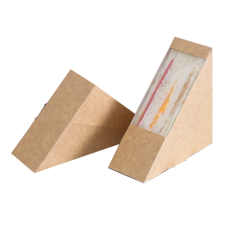 Custom Eco-Friendly Kraft Paper Food Packaging Burger Toast Sandwich Box with Clear Window