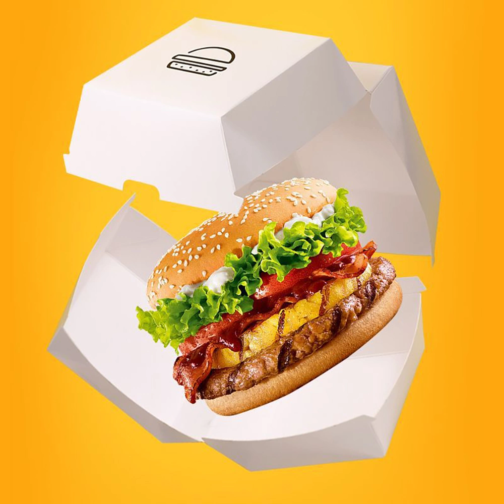 Food Grade Disposable Fast Food Packaging Kraft Paper Hamburger Clamshell Burger Box