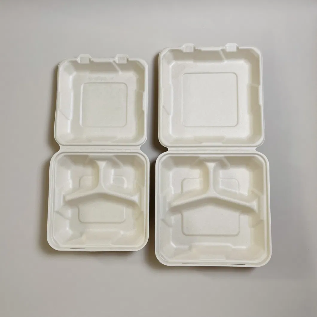 6 7 8 Inch Sugarcane Bagasse Pulp Disposable Biodegradable Brown Lunch Food Hamburger Clamshell Burger Paper Box