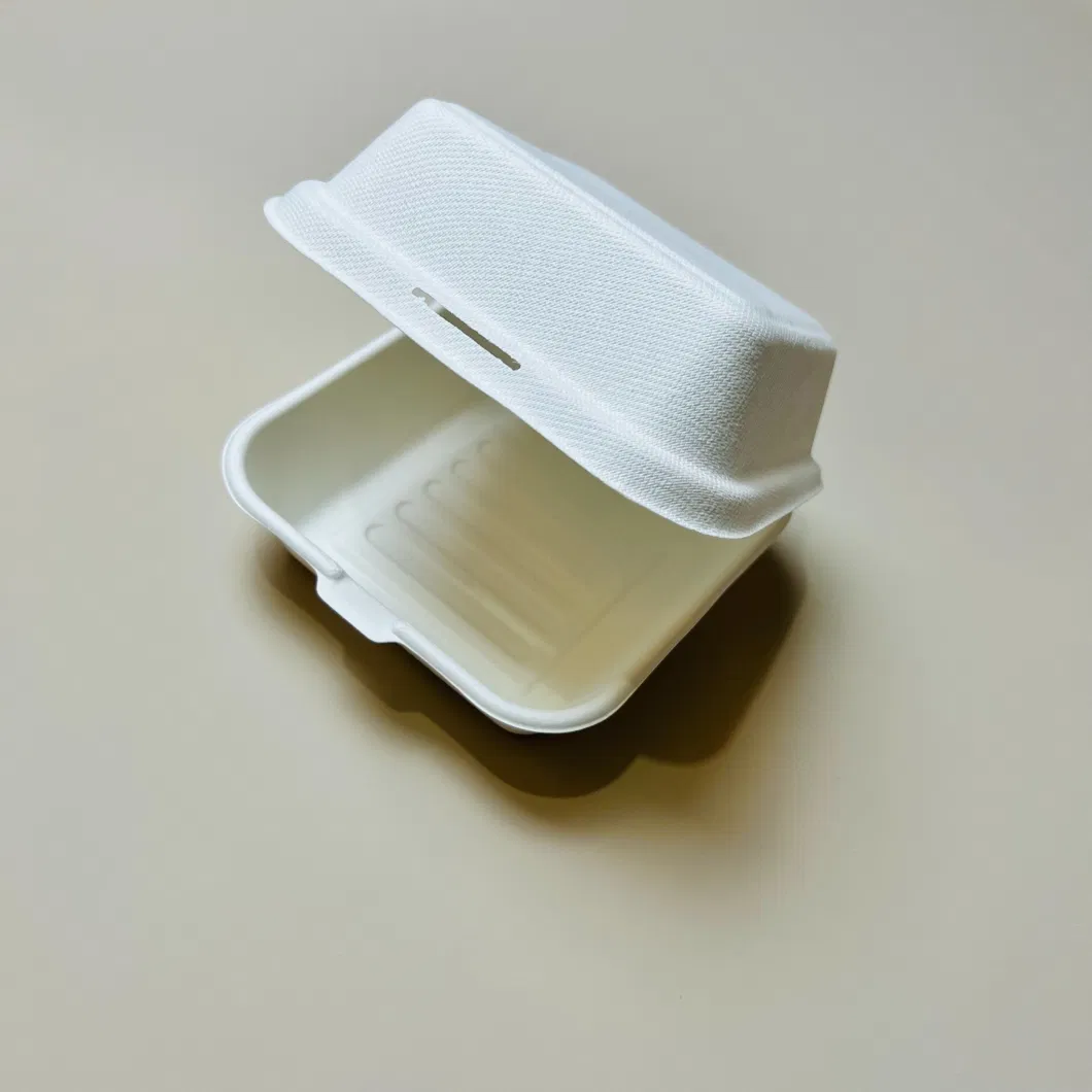 Biodegradable Disposable Hamburger Box Sugarcane Bagasse Paper Pulp Lunch 6 Inch Box