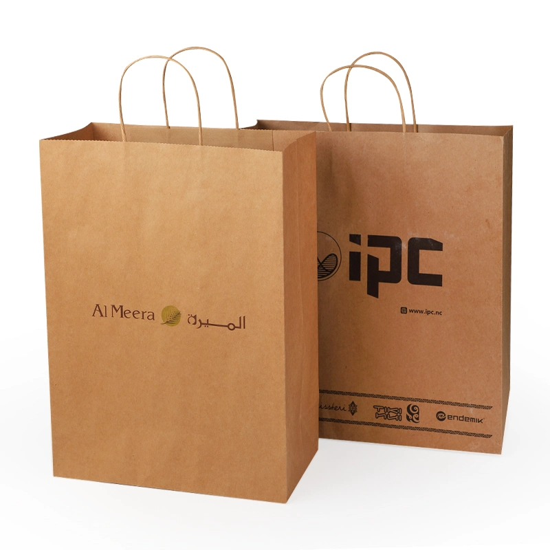 Promotional Gift Packaging Custom Logo Printed Recycled Takeaway Small Shopping Brown Kraft Paper Bags with Handles