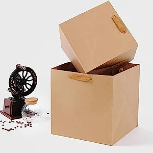 Reusable Square Large Paper Bags Boxes with Ribbon Handles for Cakes and Chocolates