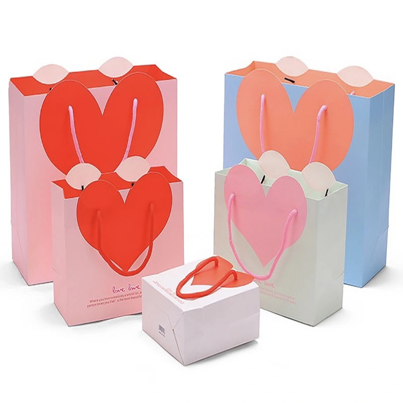 China Customized Pink Printed Paper Bags and Boxes with Matching Rope Handles