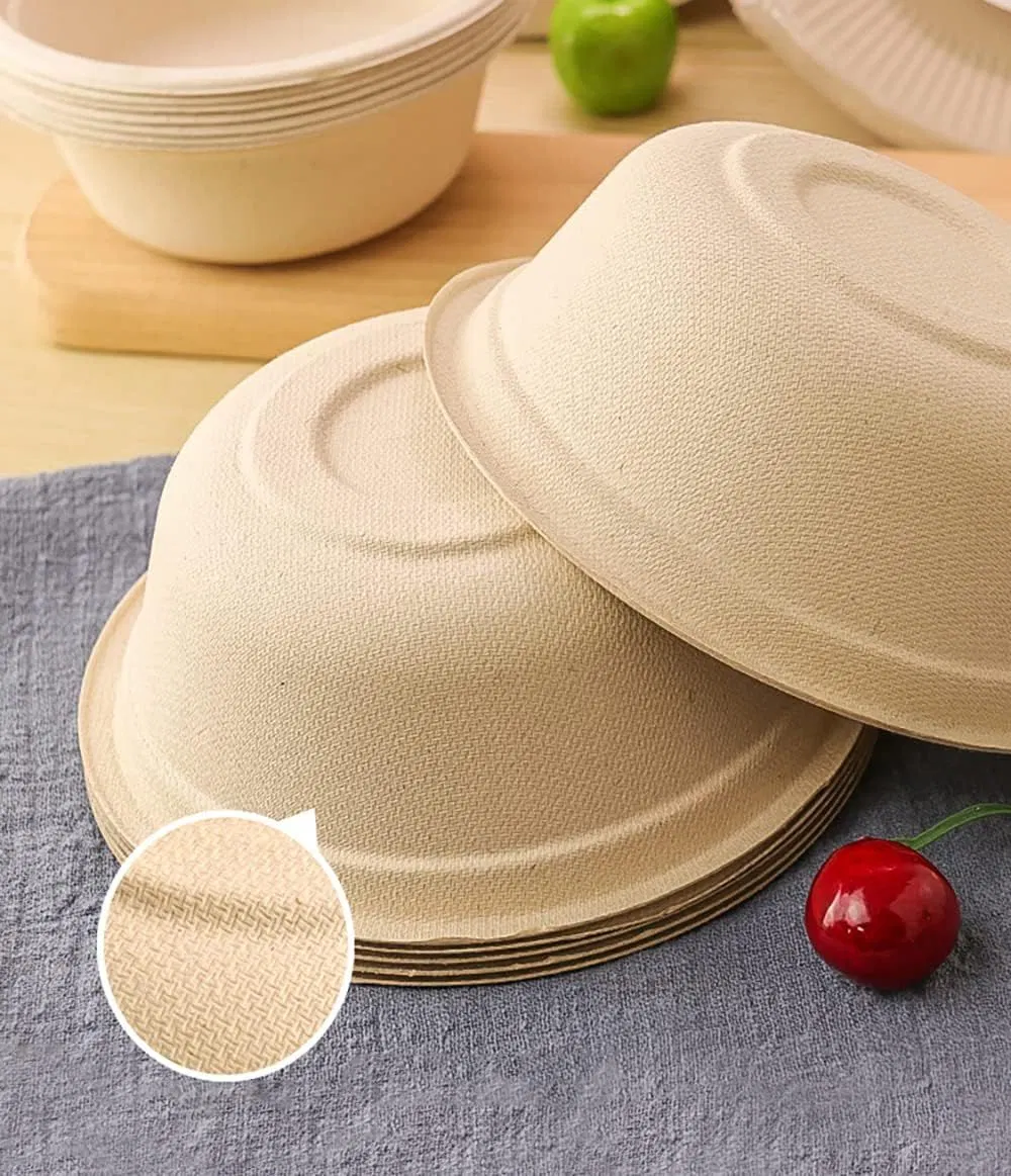 Biodegradable Eco Friendly Sugarcane Bagasse White Compostable Disposable Soup Food Paper Round Bowls