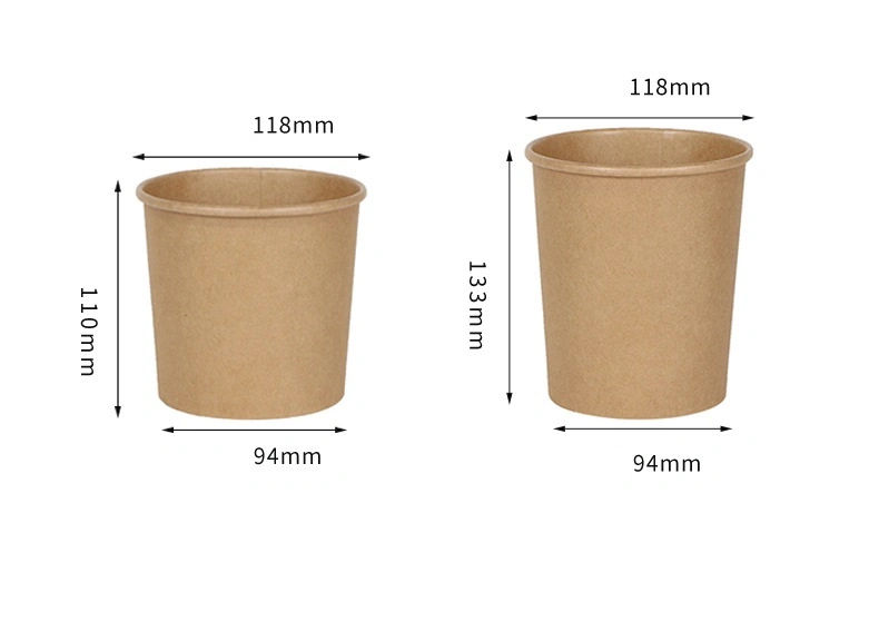 Thickened Disposable Congee Bucket Kraft Paper Soup Bucket Soup Cup Paper Bowl with Cover Takeaway Packaged Soup Bowl