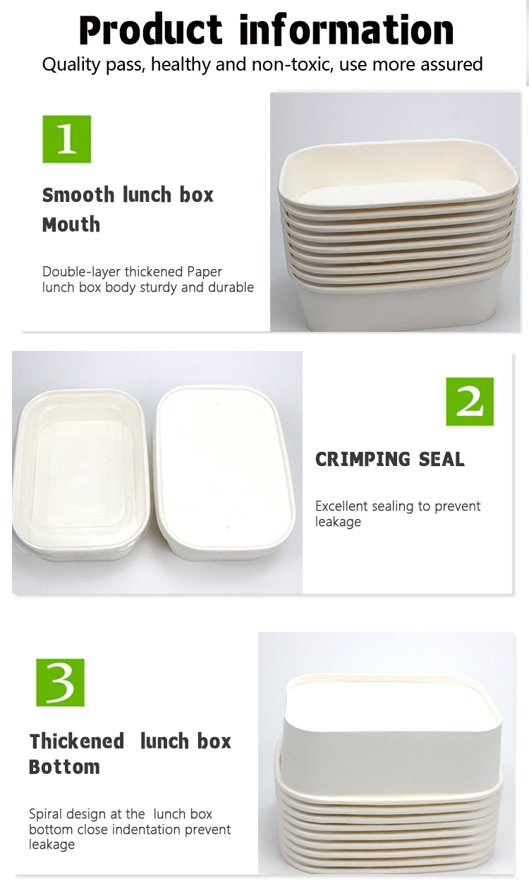 Disposable Take Away Food Container Rectangle Paper Box with Lid