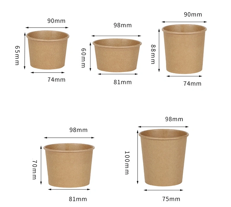 Thickened Disposable Congee Bucket Kraft Paper Soup Bucket Soup Cup Paper Bowl with Cover Takeaway Packaged Soup Bowl