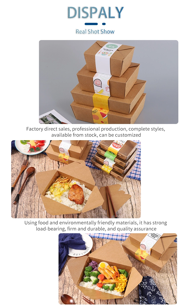 Kraft Paper Rectangular Snack Biodegradable Disposable Packing Eco Paper Lunch Food Take Away Box