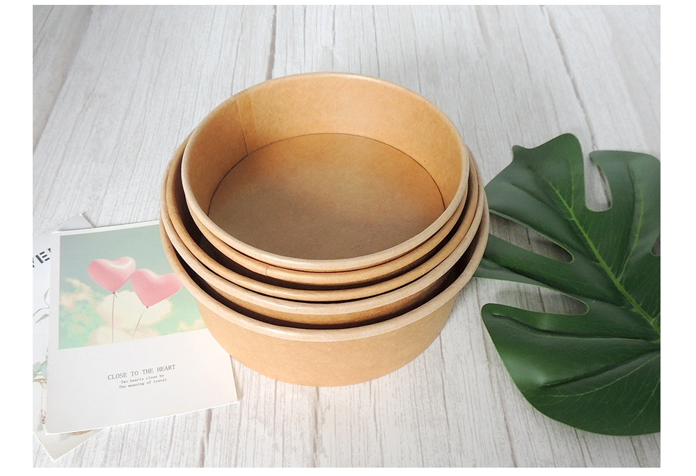 Disposable Food to Go Packaging Container Kraft Paper Soup Cup Take Away Salad Bowl with Lid