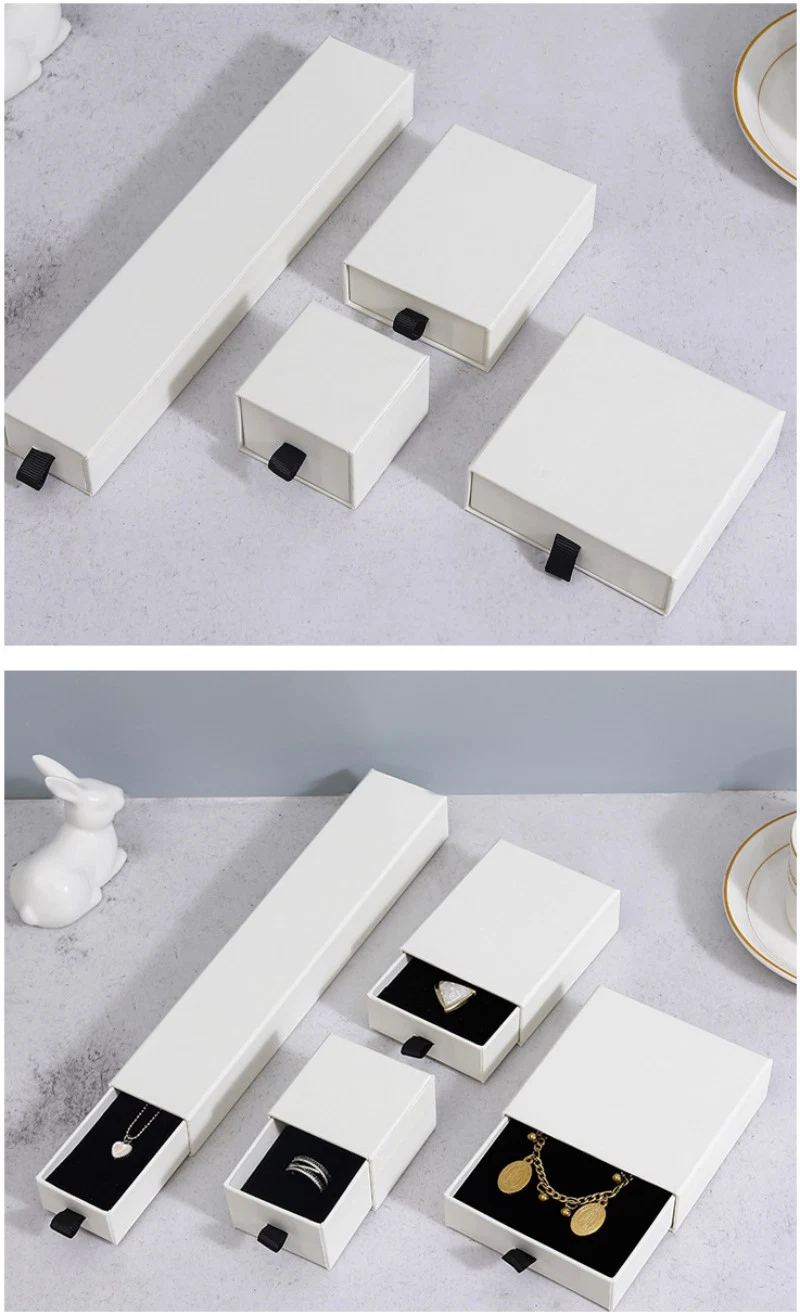 Simple Style Solid Color Paper Jewelry Boxes Packaging Sliding Gift Drawer Rectangular Box