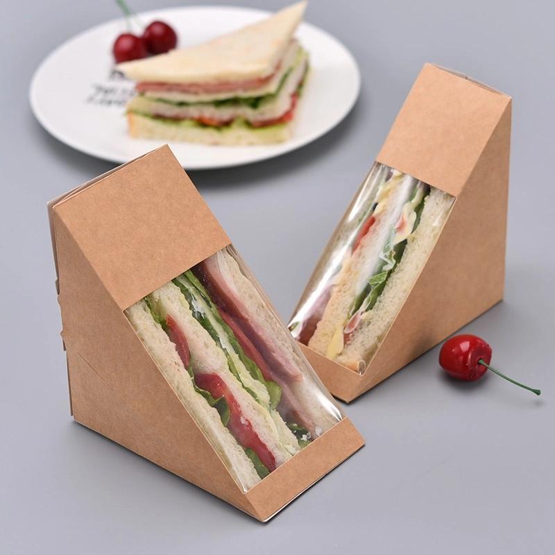 Custom Food Grade Hamburger Bakery Bread Paper Triangle Packaging Sandwich Box