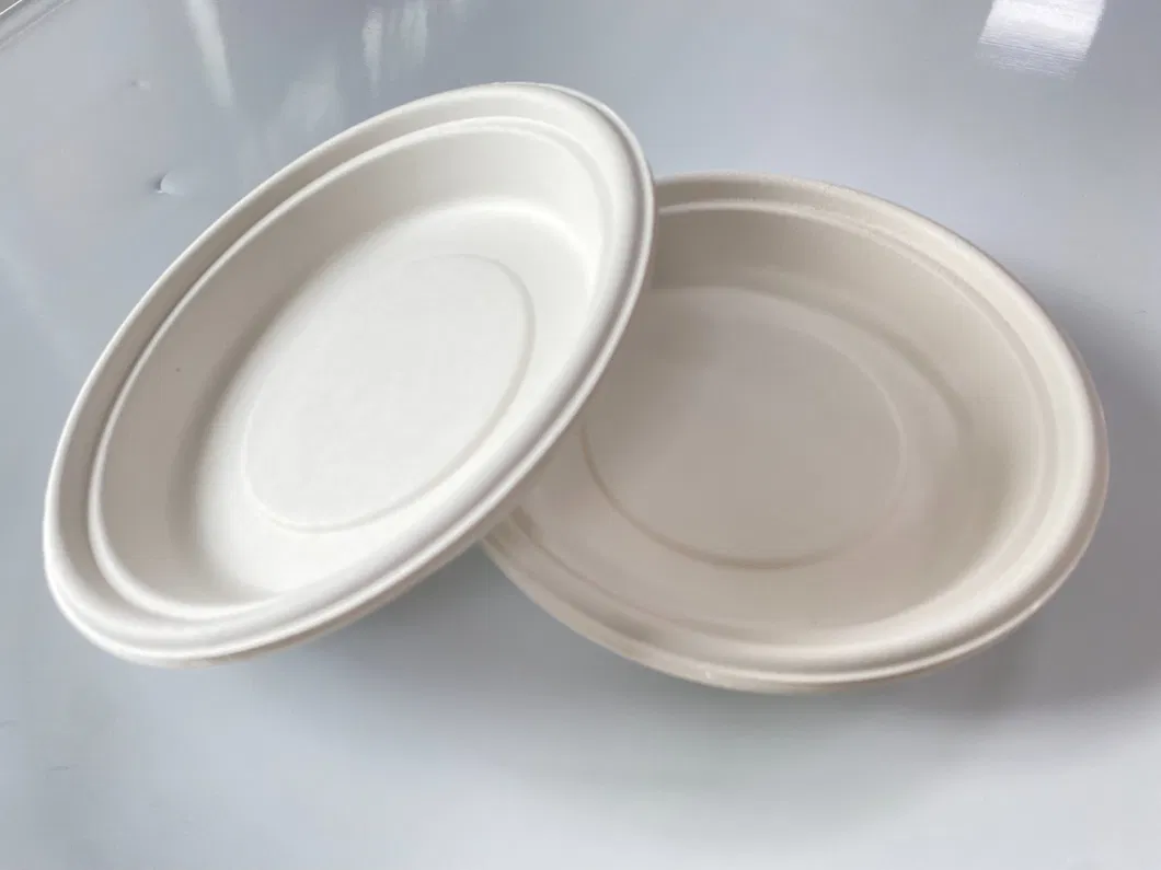 Biodegradable Eco-Friendly Disposable Bagasse Sugarcane Pulp Bowl 500ml White Round Paper Plates Salad Bowls with Lid