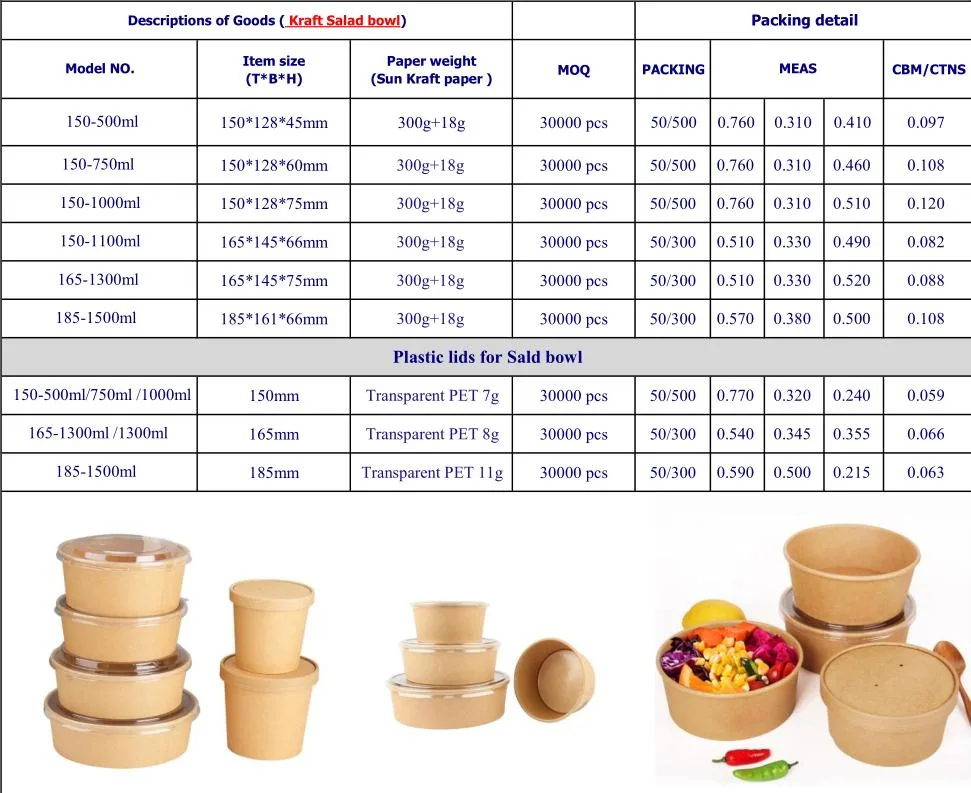 Wholesale Customized Printing 32 Oz Disposable PLA Coating Salad Paper Bowl with Lid