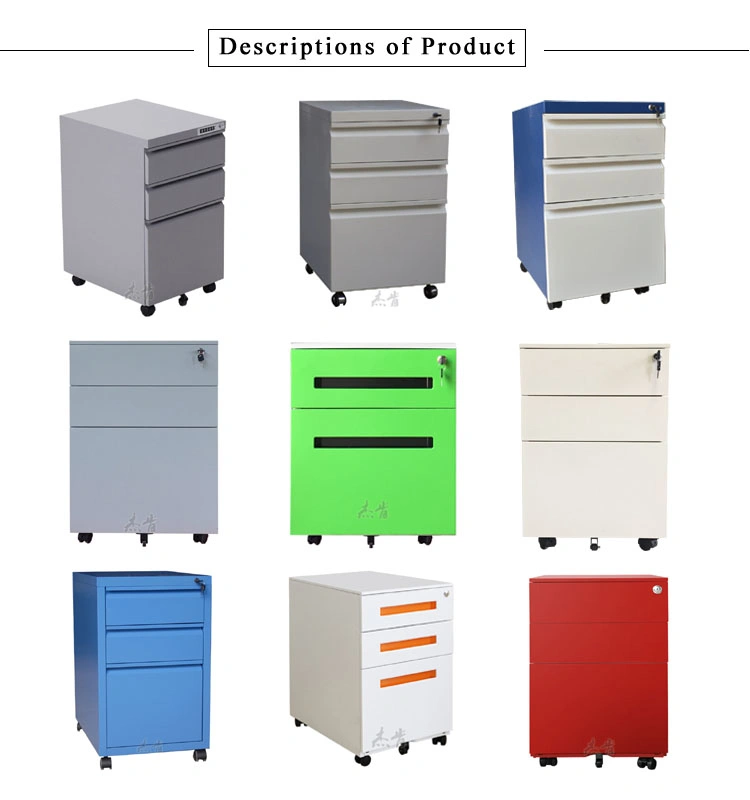 White Lockable 3 Drawer Vertical Movable Cabinet with Casters