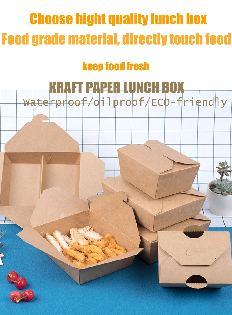 Eco Friendly Kraft Paper Packaging Disposable Food Box with Clear Plastic Lid