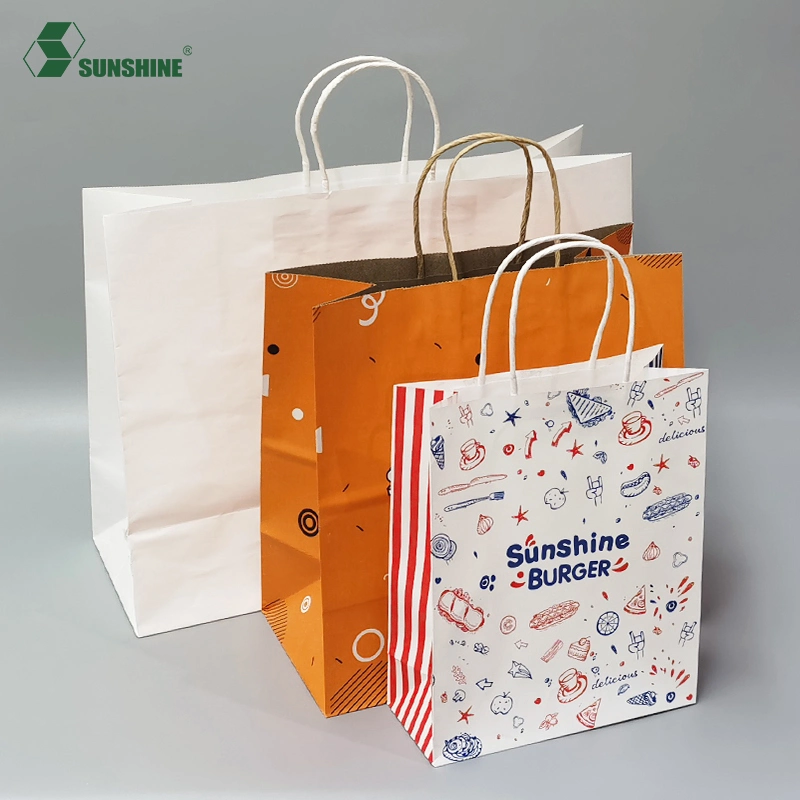 Customize Print Logo Brown to Go Lunch Take Away Bags