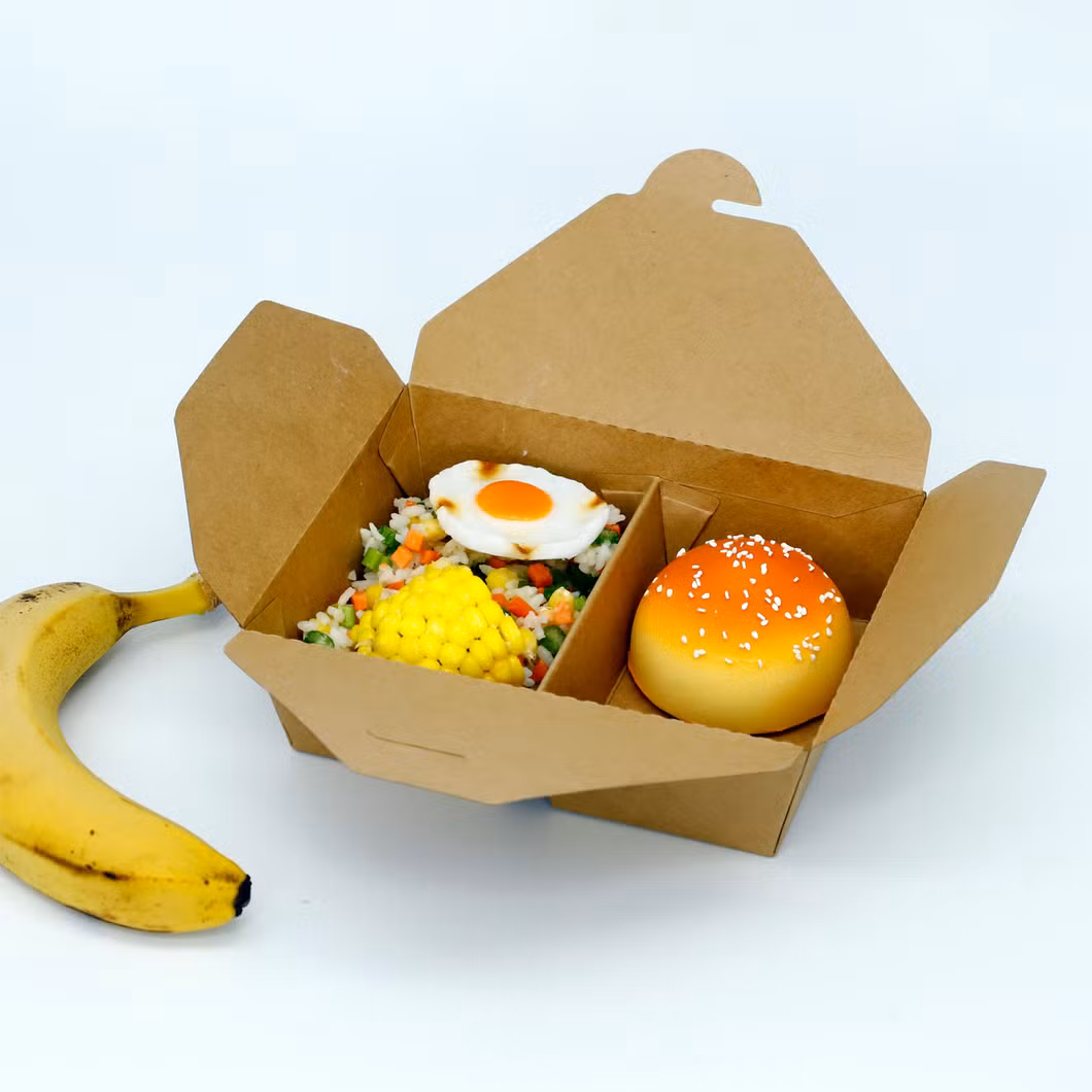 Kraft Paper Lunch Box Packaging Food Take Away Paper Lunch Box with Lid