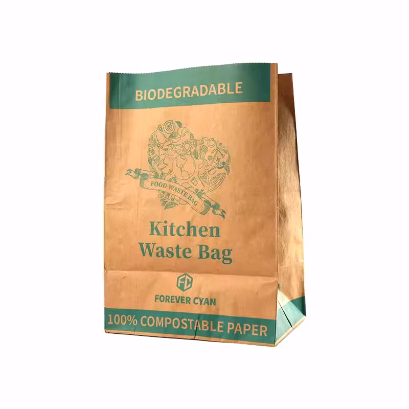 Compostable Paper Food Waste Bag Disposable Kitchen Waste Paper Bag with PLA Film