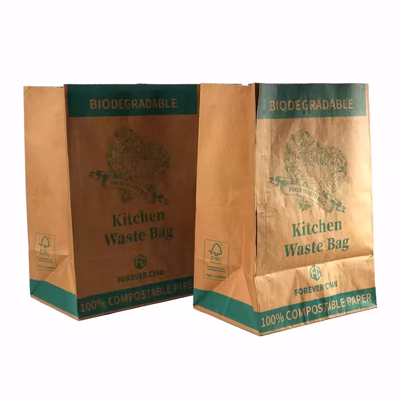 Compostable Paper Food Waste Bag Disposable Kitchen Waste Paper Bag with PLA Film