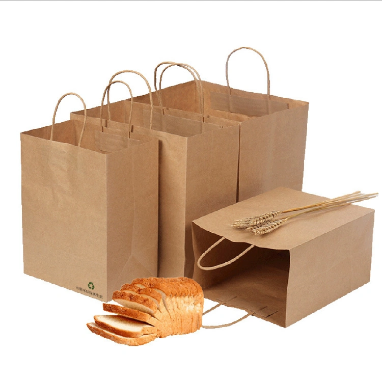 Large Pizza Shopping Packaging Kraft Paper Bag with Twisted Handle