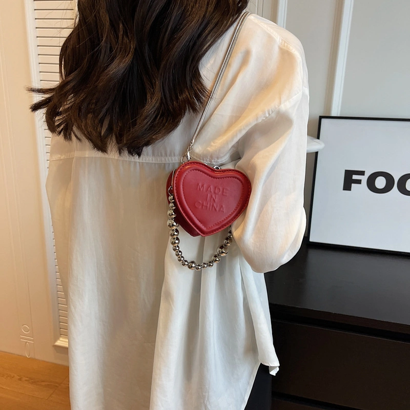 Faddish Logo Custom Pink Super Hot Small Bag Niche Designer Mini Delicate Love Shape Special Bead Handle Crossbody Shoulder Ladies Bag