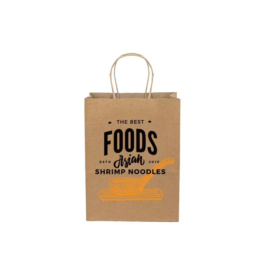 Custom Logo Printed Brown Kraft Shopping Takeaway Paper Gift Bag with Handle