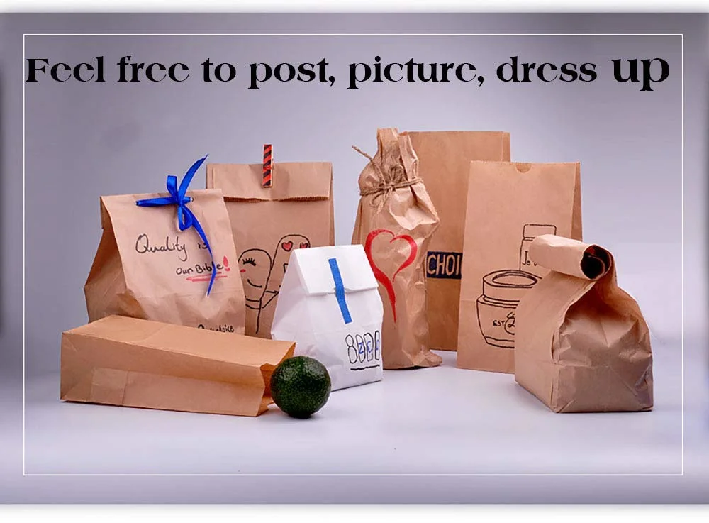 Factory Wholesale Bespoke Brown Paper Bags Sandwich Lunch Take Away Food Bags Gift Bags with Biodegradable Kraft for Birthday Party Wedding Christmas