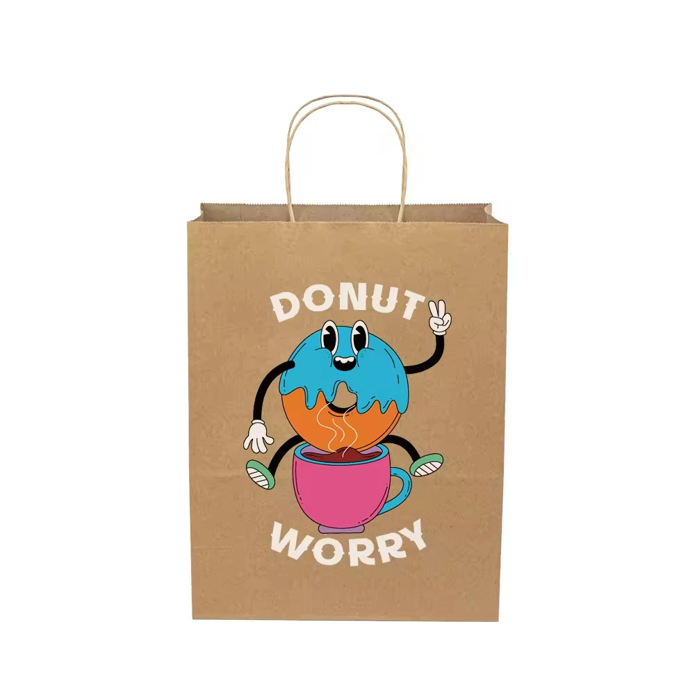 Custom Logo Printed Brown Kraft Shopping Takeaway Paper Gift Bag with Handle