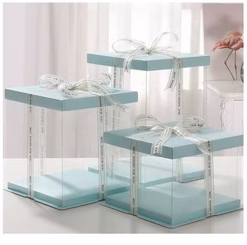 10*10*7 6 Inch Small Mini Individual Christmas Cup Single PVC Oblong Rectangle Clear Paper Cake Slice Party Box