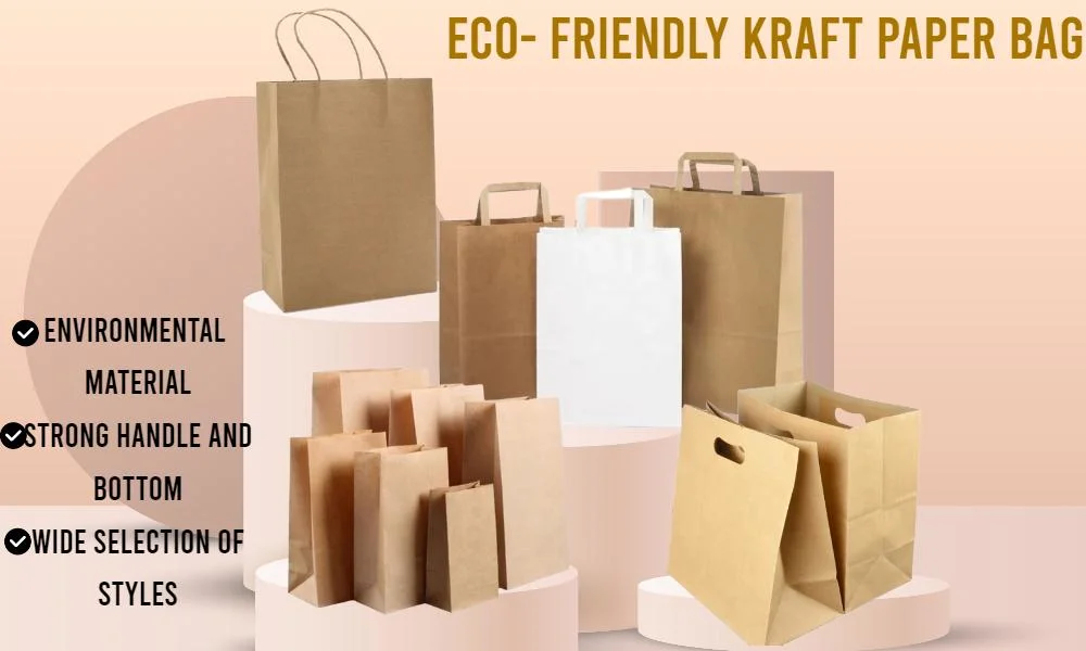 Small Kraft Square Bottom Paper Gift Shopping Bags with Handle for Business