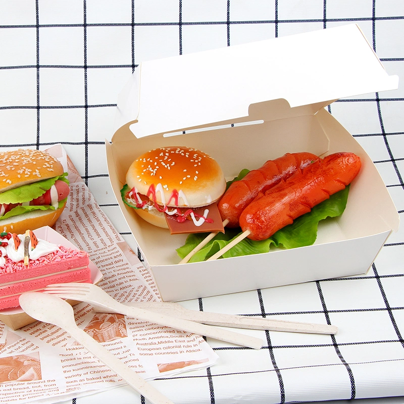 Custom Size Printed White Cardboard Paper Hamburger Food Packing Box