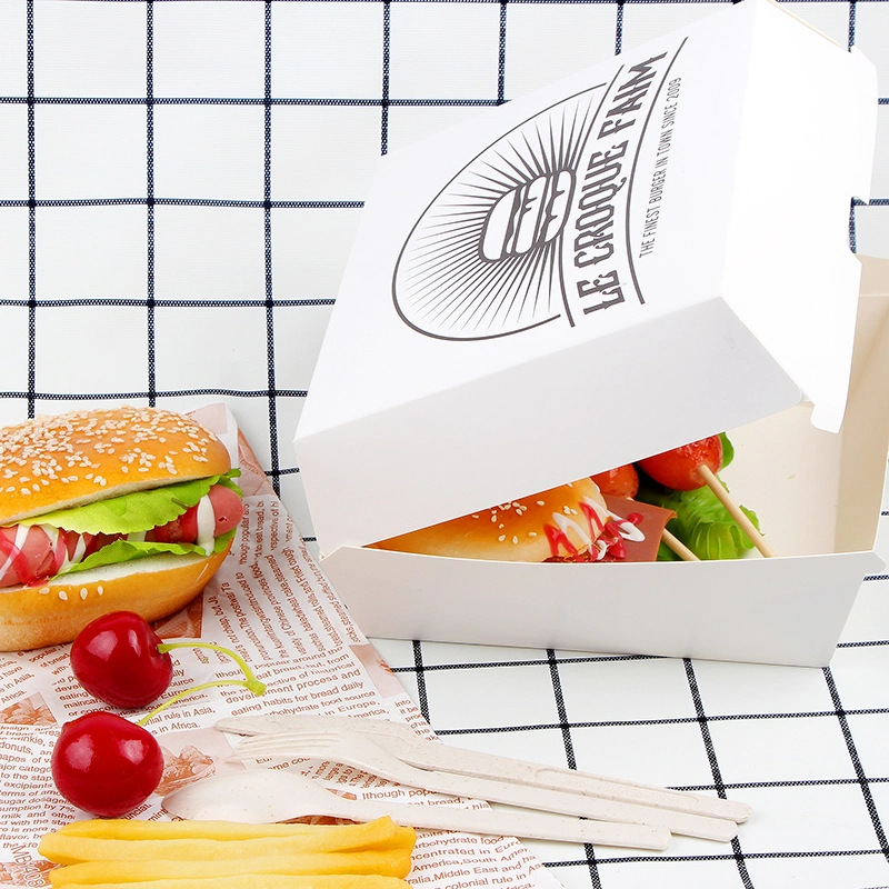 Custom Size Printed White Cardboard Paper Hamburger Food Packing Box